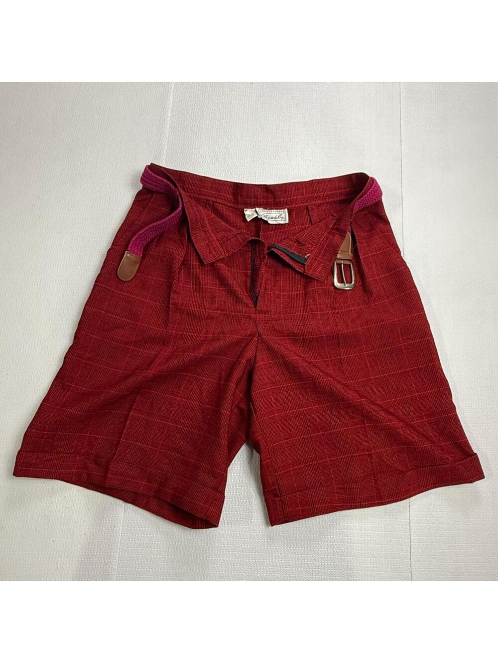 Geoffrey Beene Casuals Red Plaid Pleated Bermuda Shorts